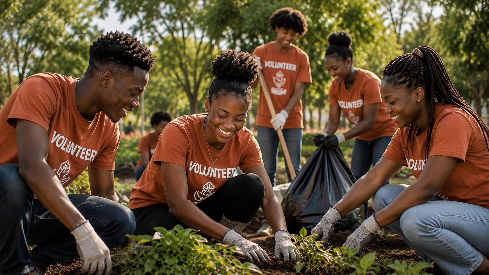 Young volunteers working together